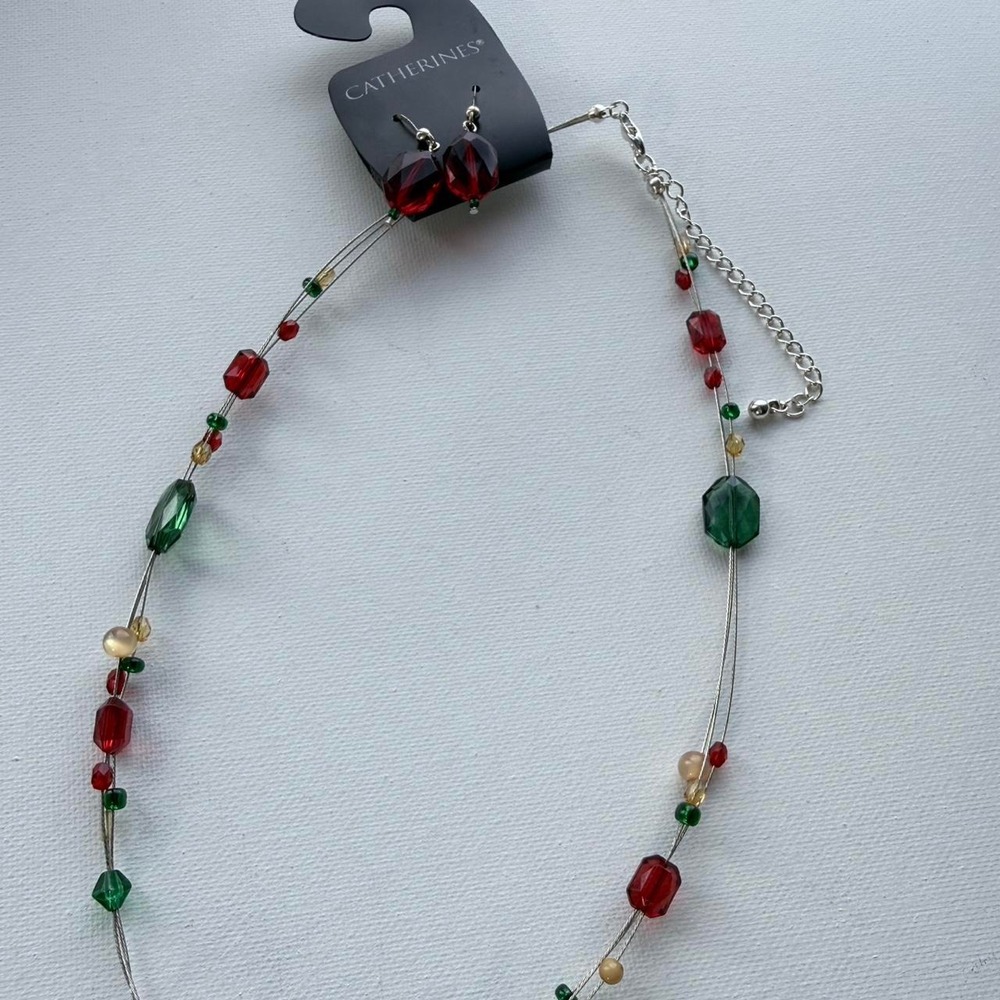 Vintage red and green necklace and earring set